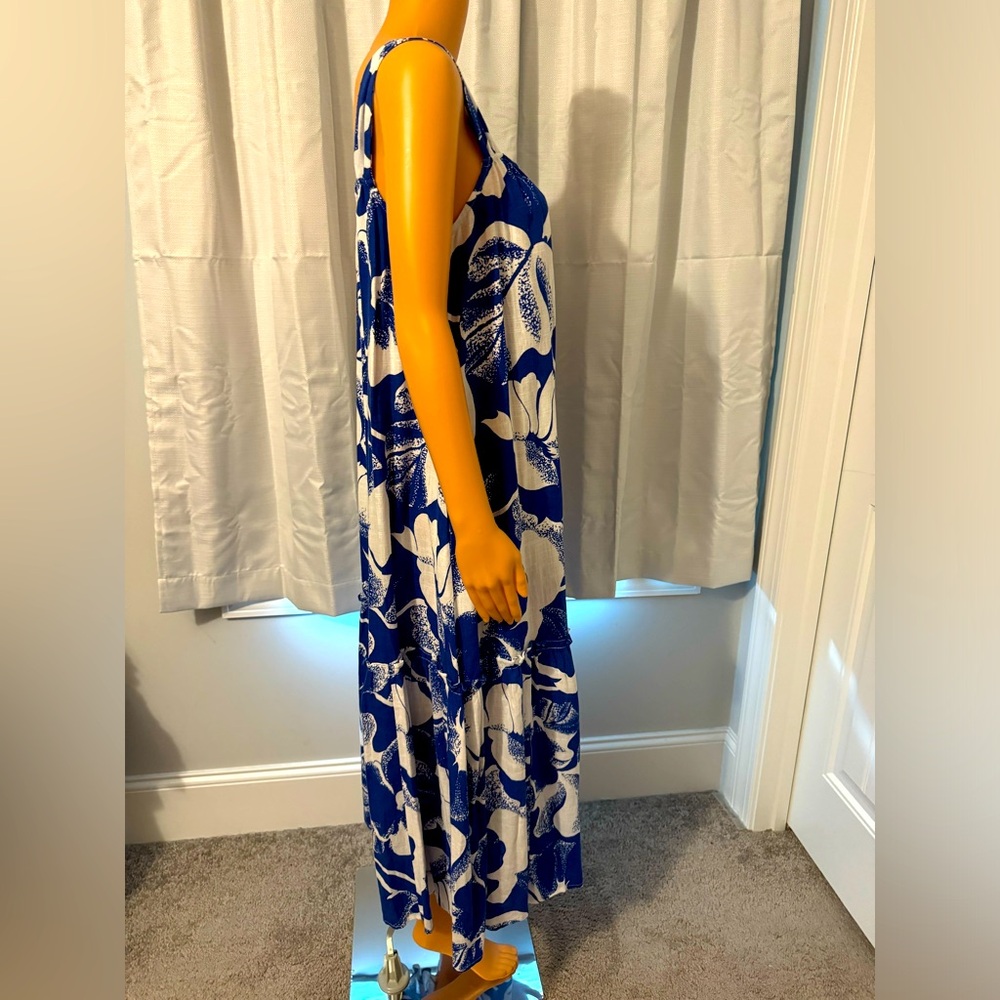 Pretty Wonderly size S royal blue white floral sleeveless midi dress pockets NWT - Picture 4 of 5